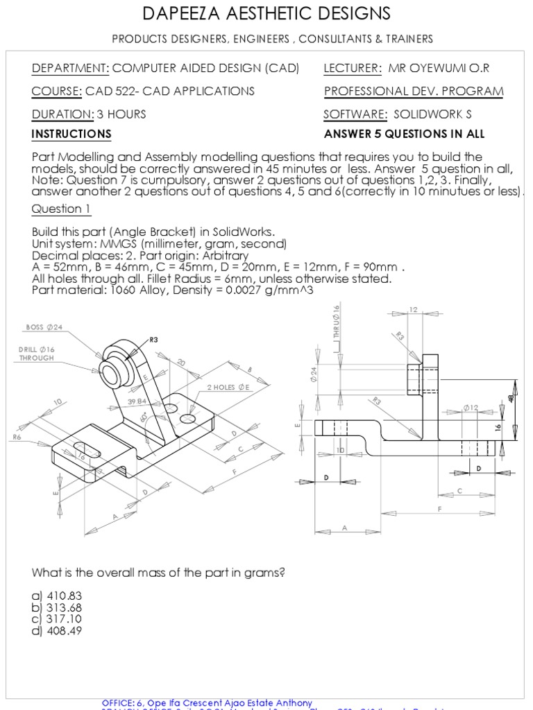 SolidWorks CAD Modeling Exam Guide | PDF | Computer Aided Design ...