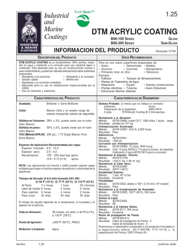 DTM Acrylic Coating PDF Aluminio Acero