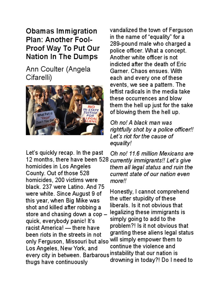 Obamas Immigration Plan Another FoolProof Way To Put Our Nation in The Dumps PDF