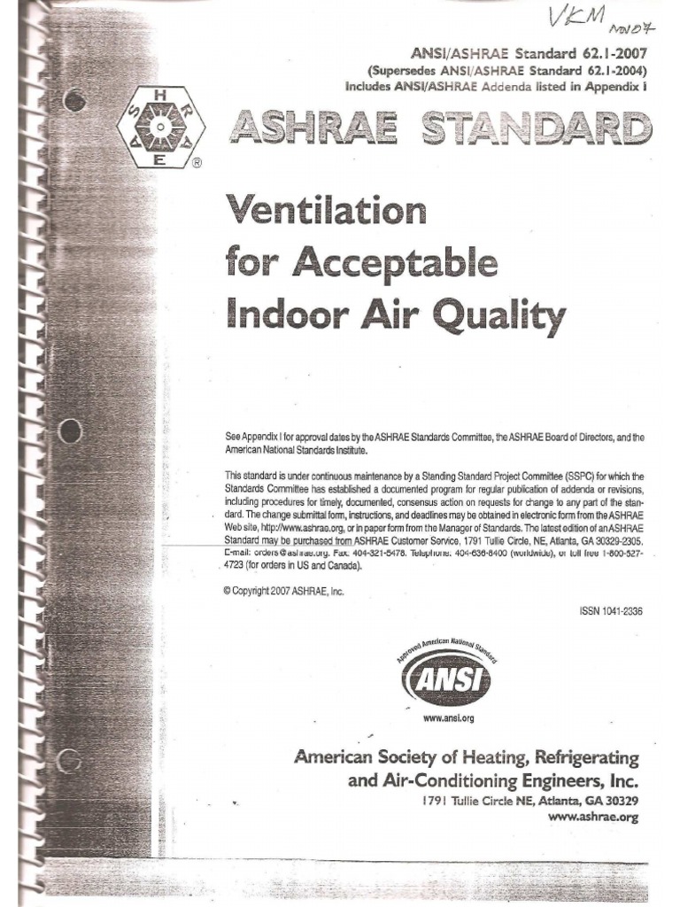 ASHRAE 62.12007 (Ventilation For Acceptable Indoor Air Quality