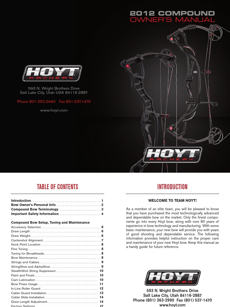 HOYT 2012 Compound Bow User Manual Bow And Arrow Arrow