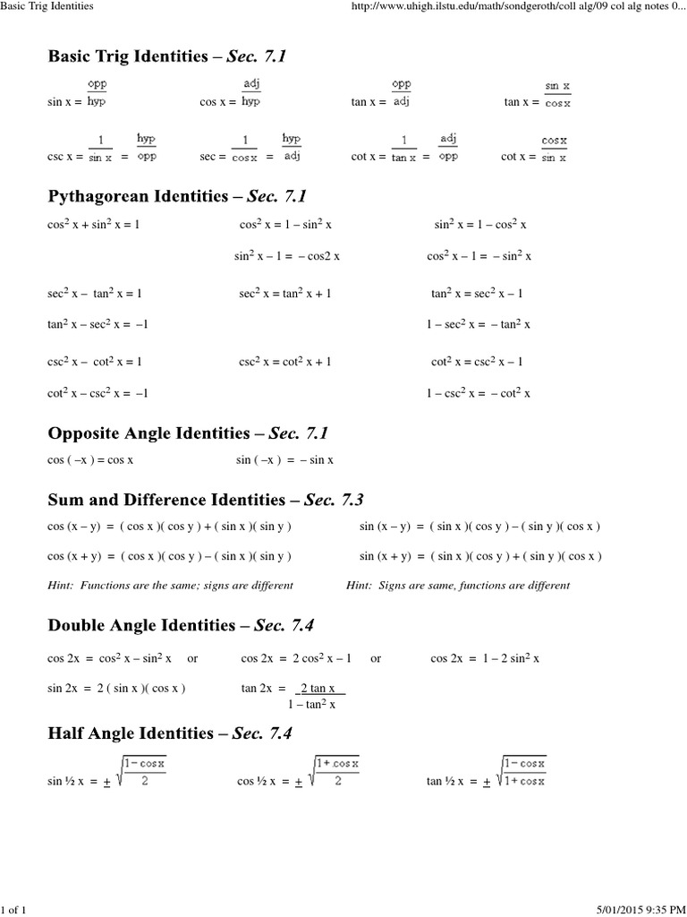 Basic Trig Identities | PDF