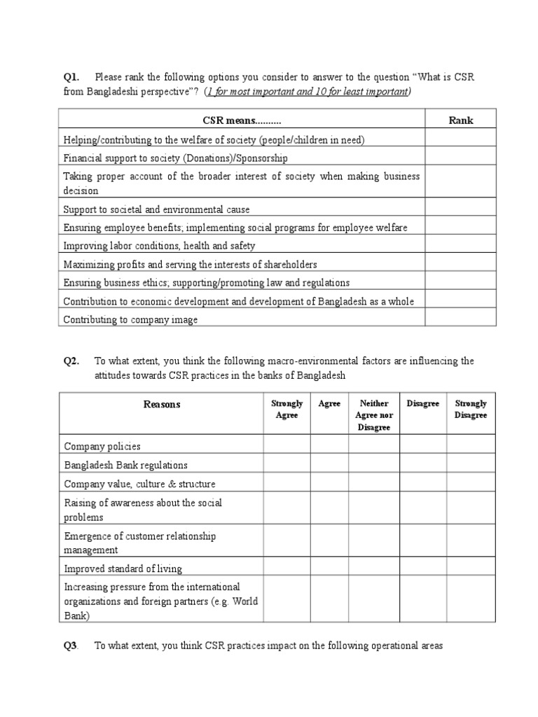 Questionnaire PDF Corporate Social Responsibility Supply Chain