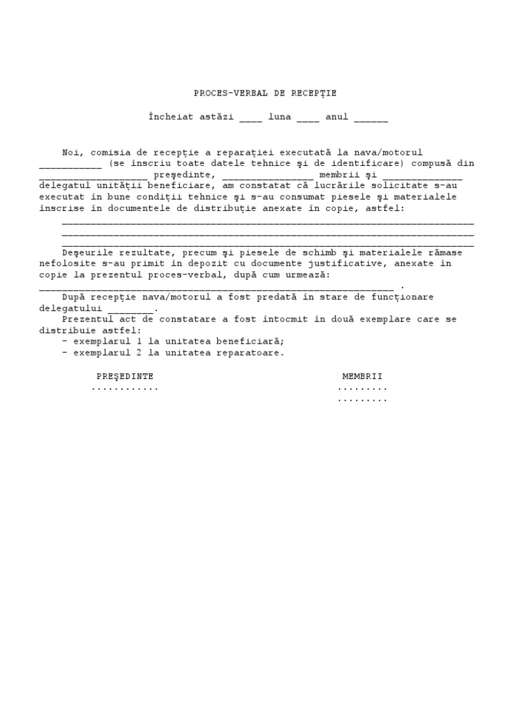 Proces Verbal Receptie Lucrari De Reparatii Www Model De
