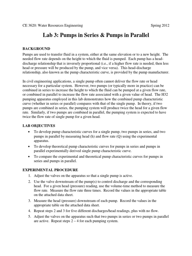 Pumps in Series and Parallel Lab Analysis | PDF
