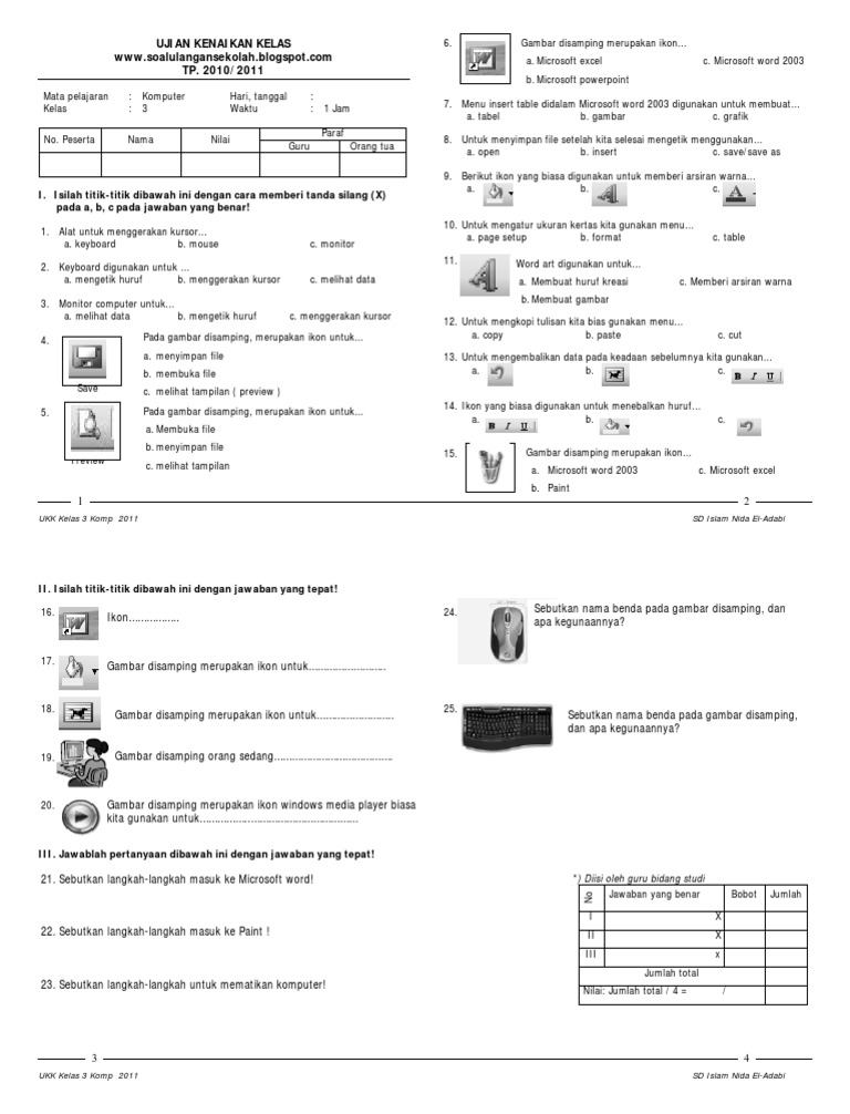 Soal Ujian Tik Kls 3 Mts