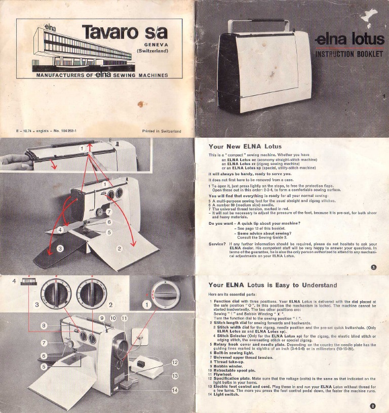 Elna Lotus Sewing Instruction Manual