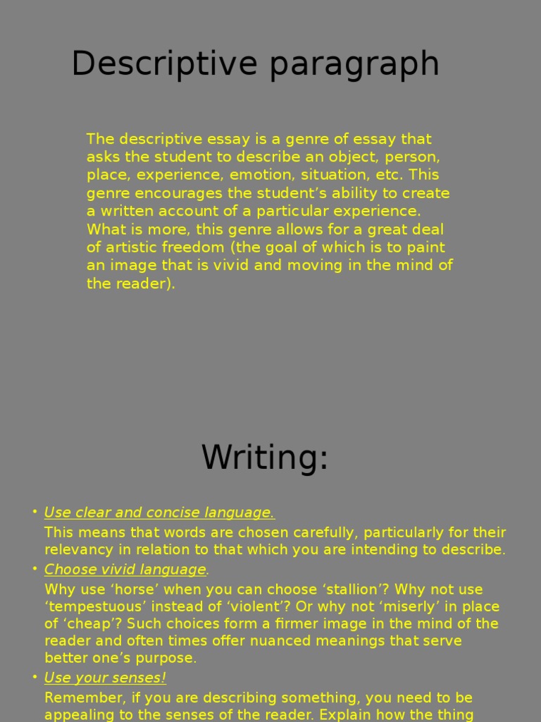 Paintings descriptive essays picture