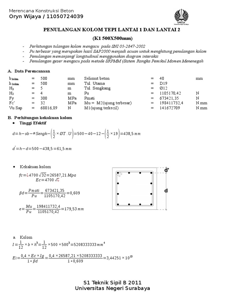 Perhitungan Kolom Merencana Konstruksi Beton
