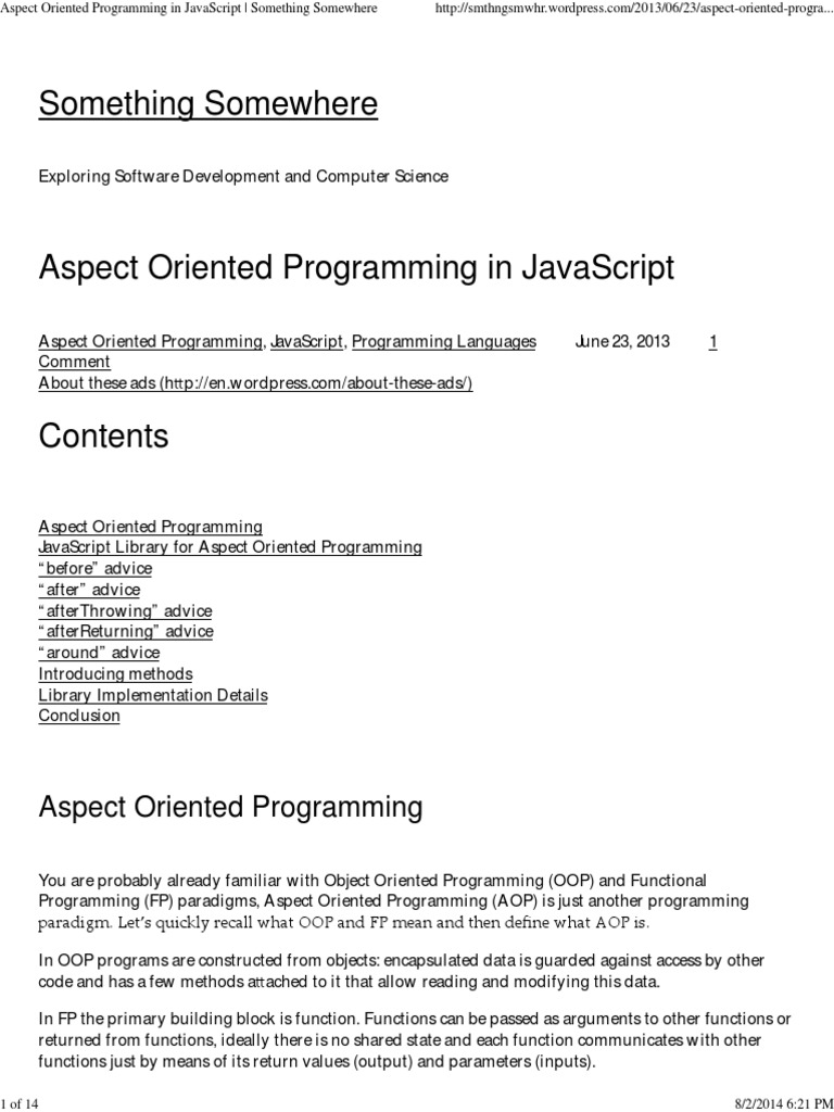 Aspect Oriented Programming in JavaScript | PDF | Programming Paradigms ...