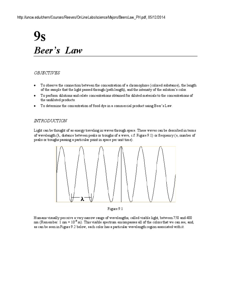 Beer's Law PDF Absorbance Absorption Spectroscopy