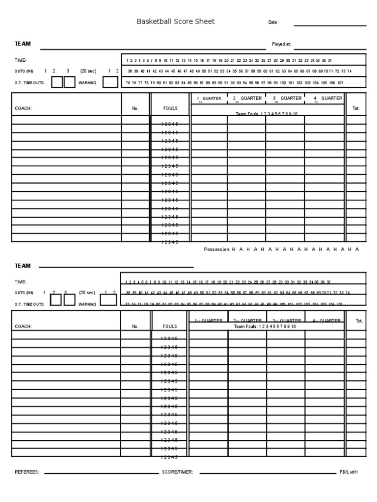 Basketball Score Sheet Template | PDF | Technology & Engineering