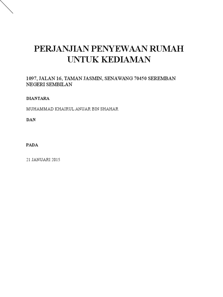 Contoh Perjanjian Sewa Rumah Kediaman 2 Pdf