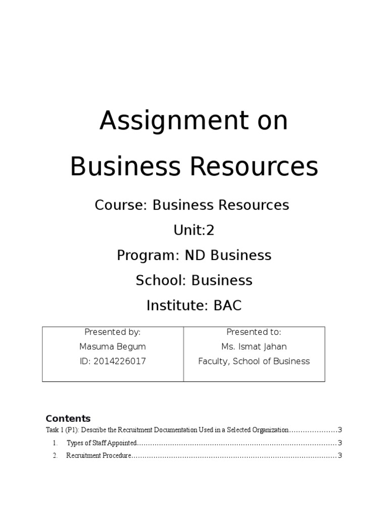 Assignment Business Resources ND Unit 2 by Masuma Begum | PDF | Stocks ...