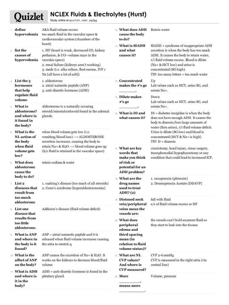 NCLEX Fluids & Electrolytes Dehydration Organ (Anatomy)