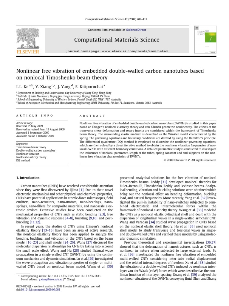 Nonlinear Free Vibration of Embedded Double-Walled Carbon Nanotubes ...
