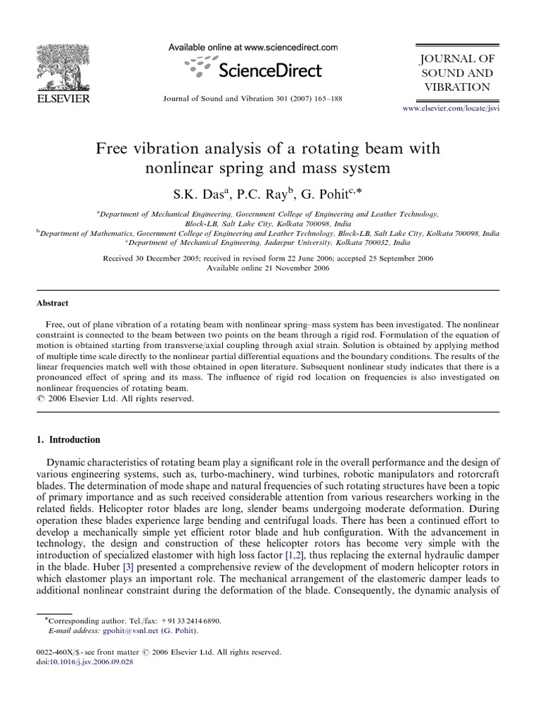 Free Vibration Analysis of A Rotating Beam With Nonlinear Spring and ...