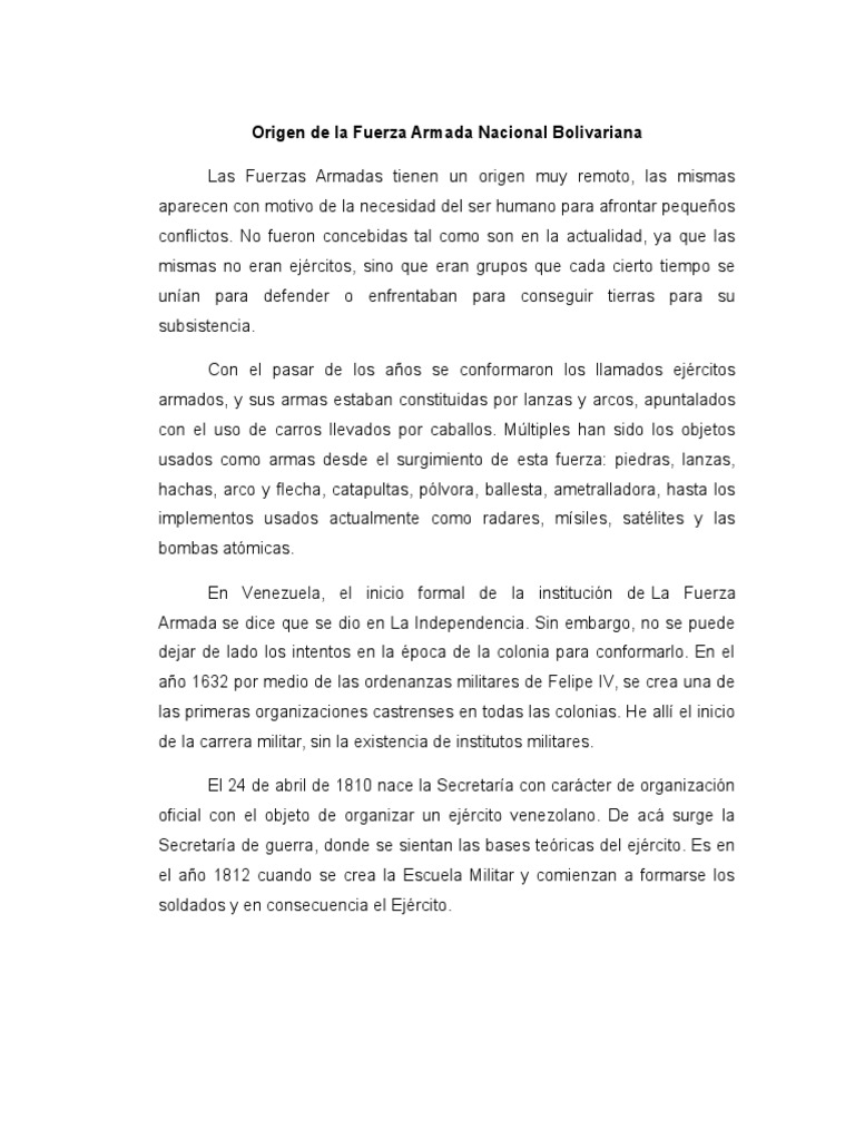 Origen de la Fuerza Armada Nacional Bolivariana | PDF | Ejército ...
