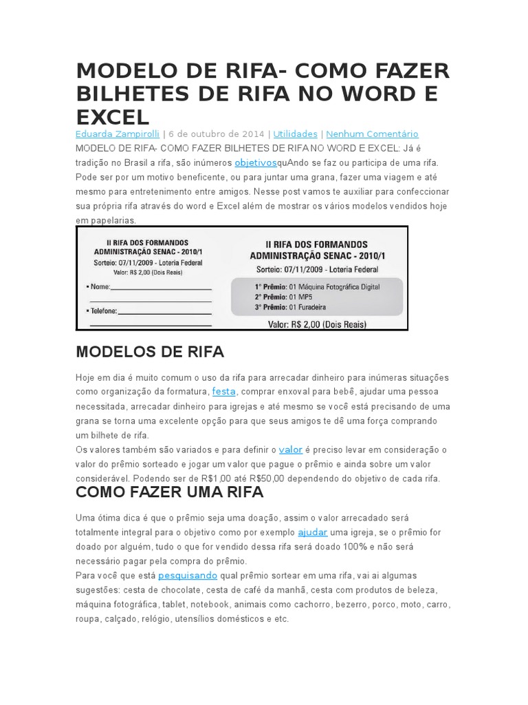 Modelos e Como Fazer Rifas Eficazes | PDF