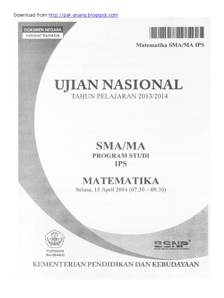 Naskah Soal Un Matematika Sma Ips 2014 Paket 1 Pdf
