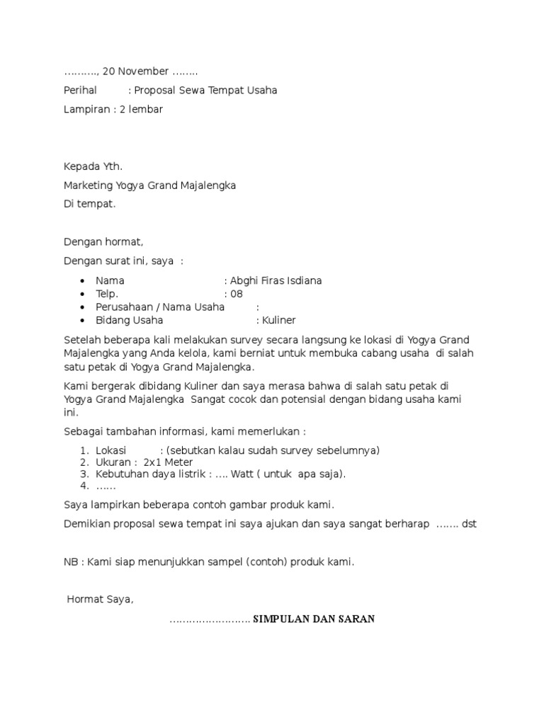 Proposal Sewa Tempat  PDF