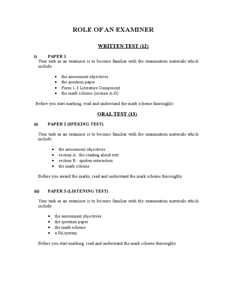 Examiner Guidelines for Tests | PDF | Career & Growth | Art