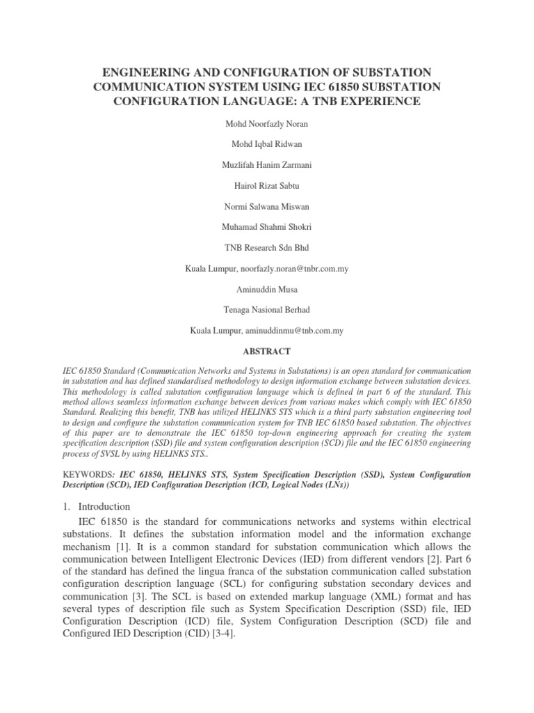 TNB Engineering and Configuration of Substation Communication System ...