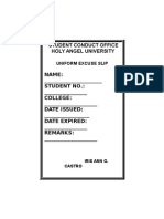 Student Conduct Office Holy Angel University: Uniform Excuse Slip