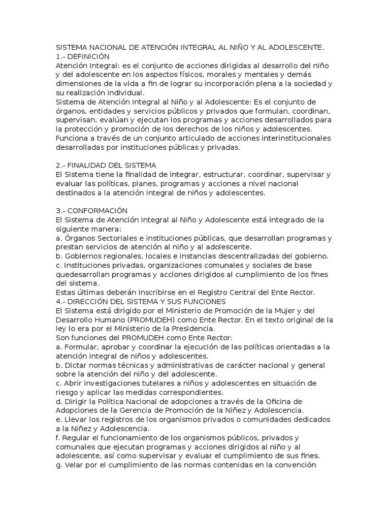 Sistema Nacional de Atención Integral Al Niño y Al Adolescente | PDF ...