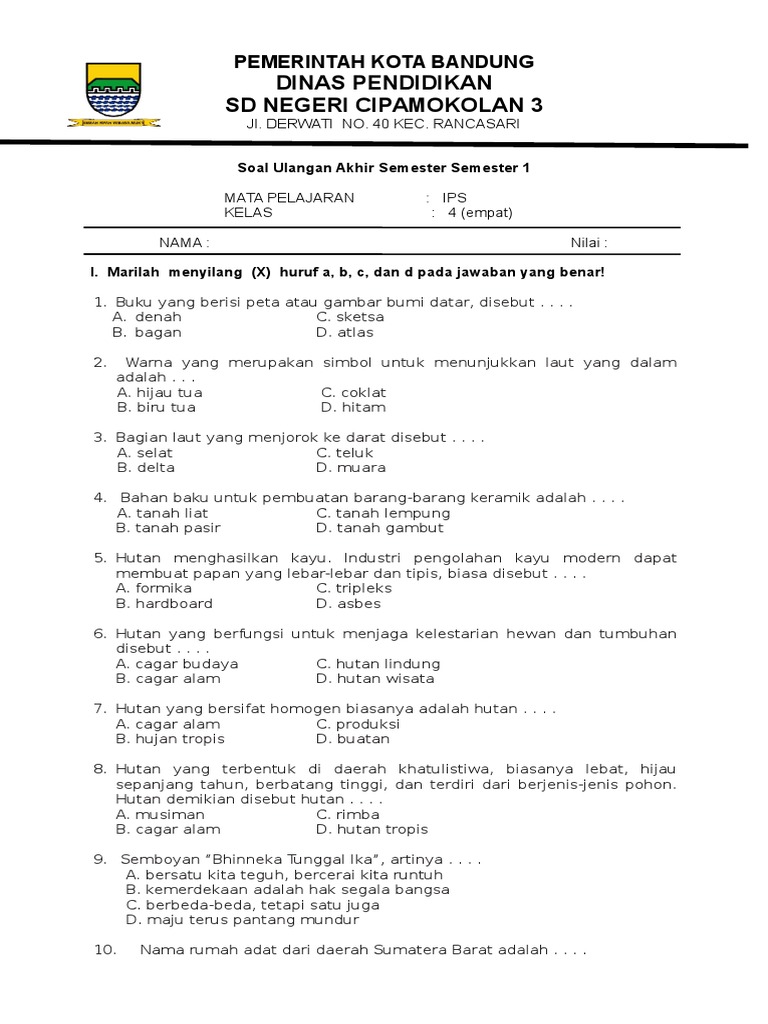 Soal Uas Ips Kelas 4 Smtr 2