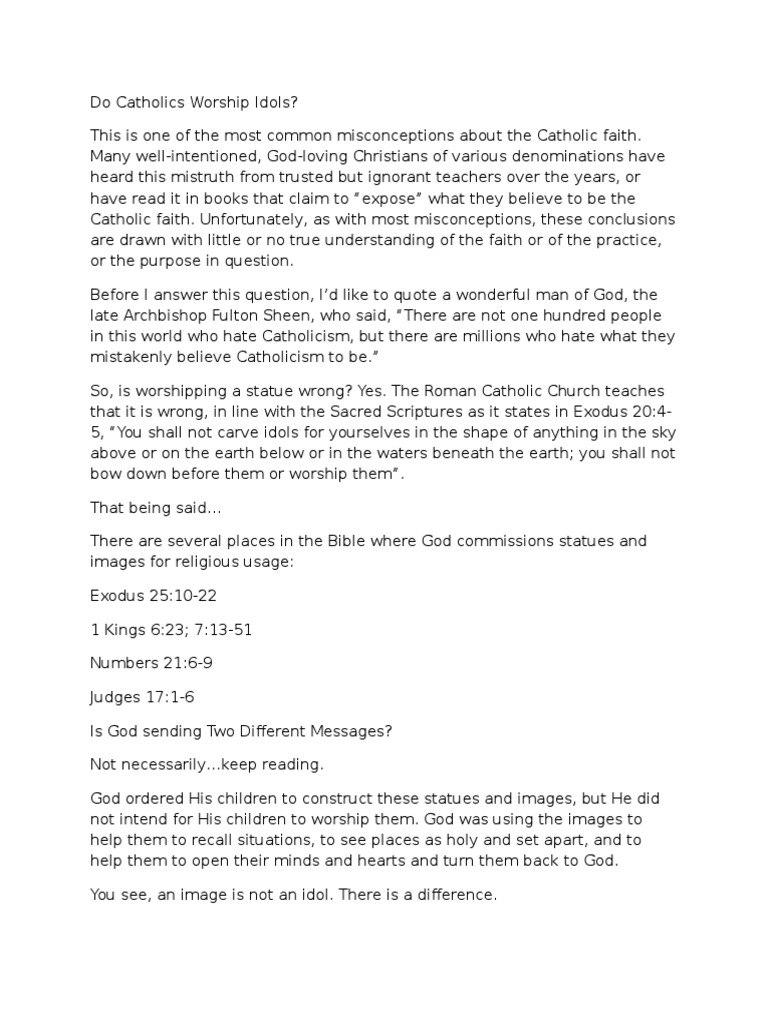 Do Catholics Worship Idols PDF Idolatry Worship