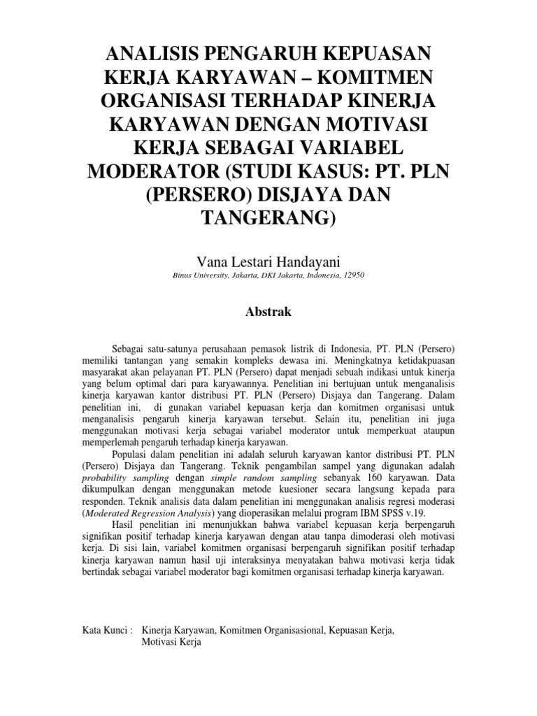Motivasi Kerja Sebagai Moderating Motivasi Kerja Sebagai Moderating