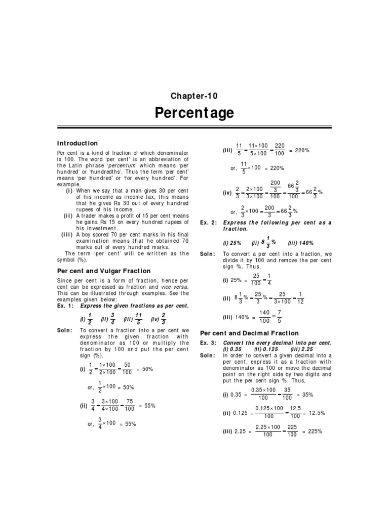 Concept of Arithmetic - PERCENTAGE | PDF | Fraction (Mathematics ...