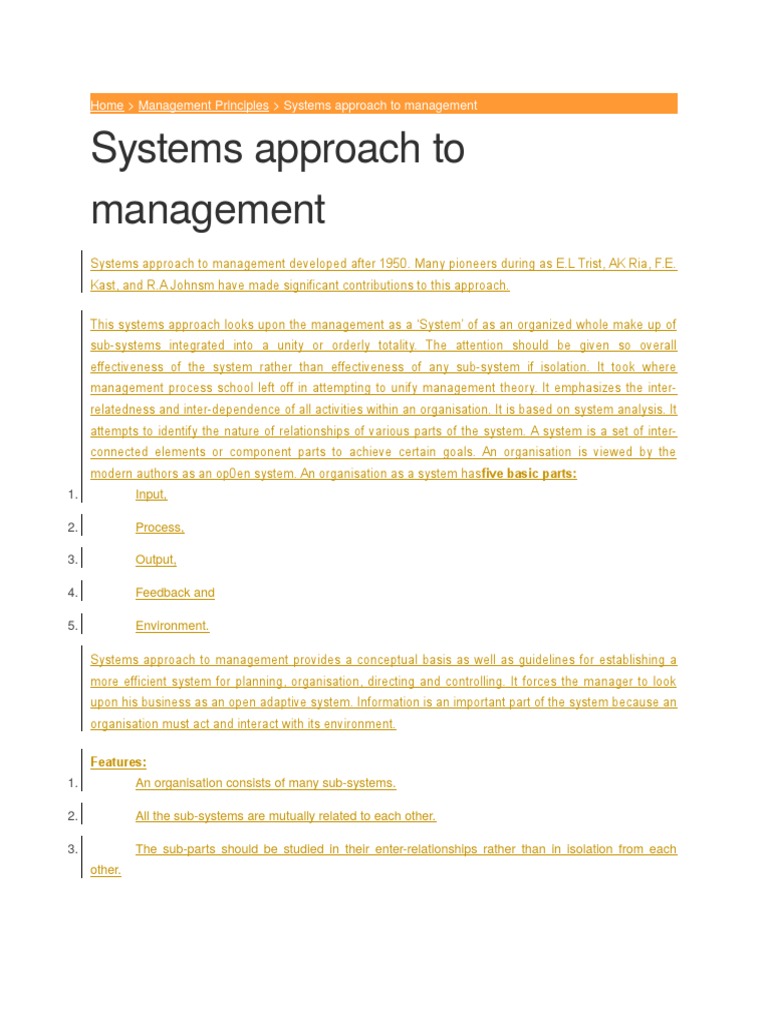 Systems Approach To Management PDF Systems Thinking System