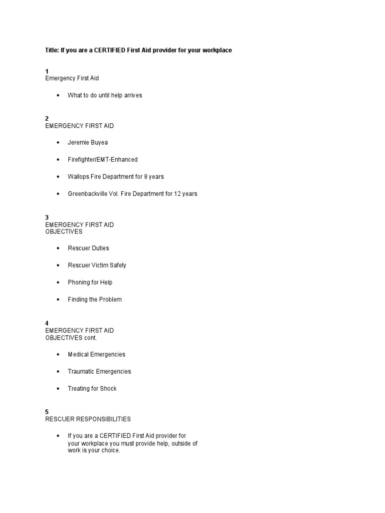 If You Are A Certified First Aider in Your Workplace | PDF | First Aid ...