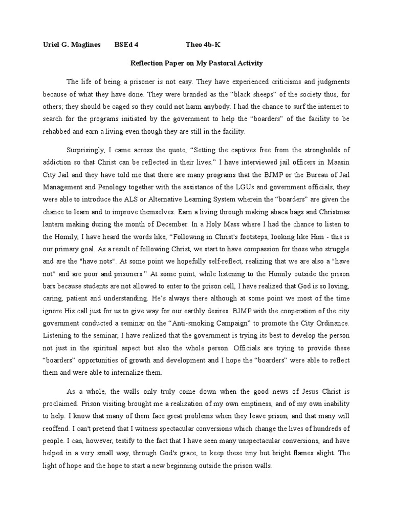 Reflection on Pastoral Prison Ministry | PDF | Prison | Theology