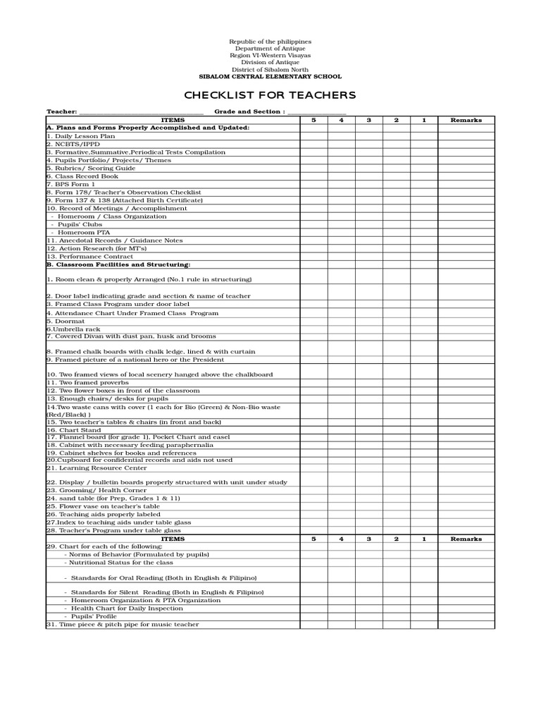 checklist-for-teachers-xlsx-classroom-teachers