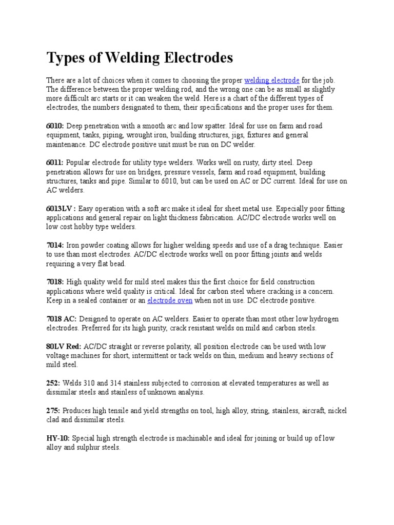 Types of Welding Electrodes PDF Welding Construction