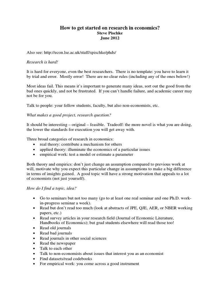 Economics Research for PhD Students | PDF | Thesis | Doctor Of Philosophy