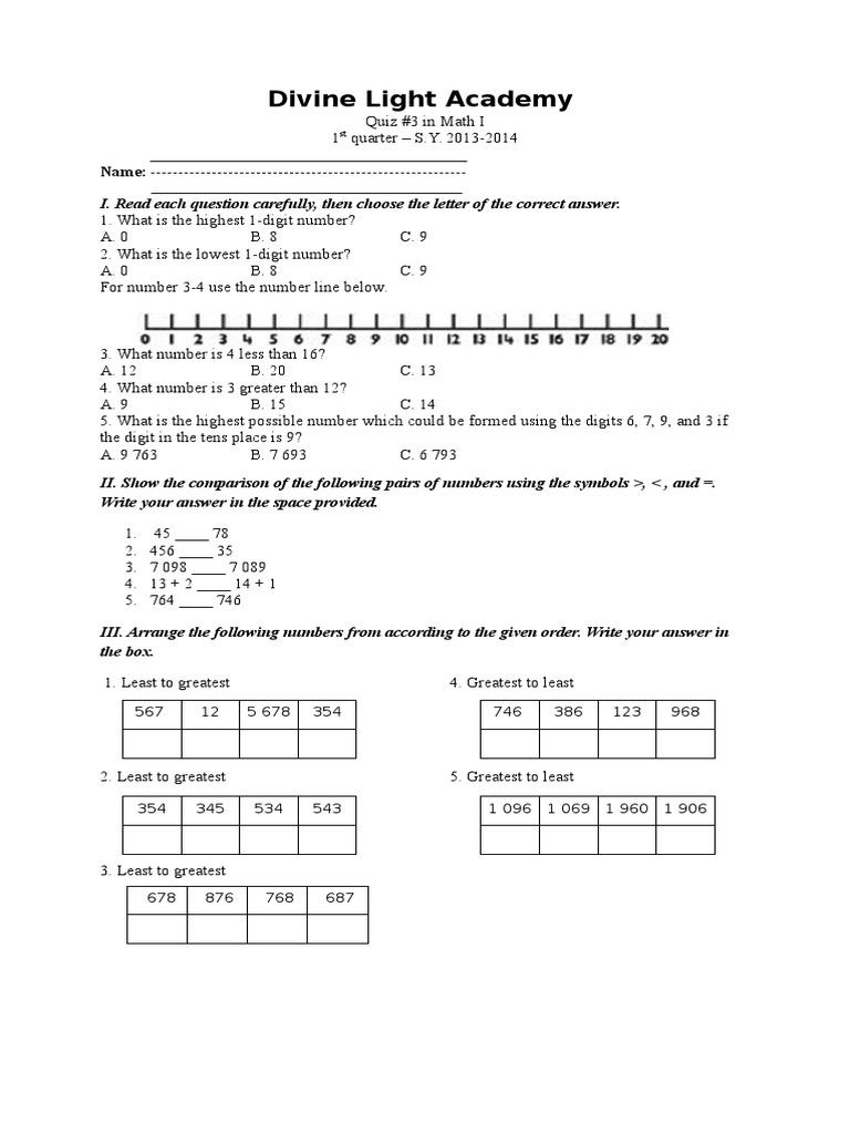 Divine Light Academy: Name | PDF | Teaching Mathematics