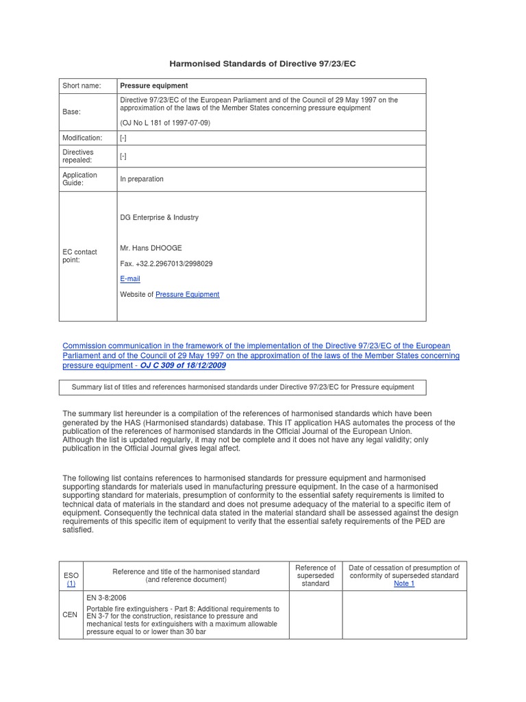 Harmonized Standards of Pressure Equipment 9723EEC PDF Steel