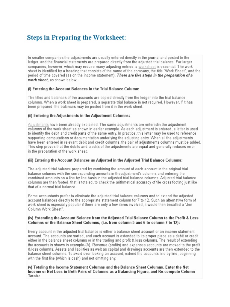 Steps to Prepare an Accounting Worksheet | PDF | Debits And Credits ...