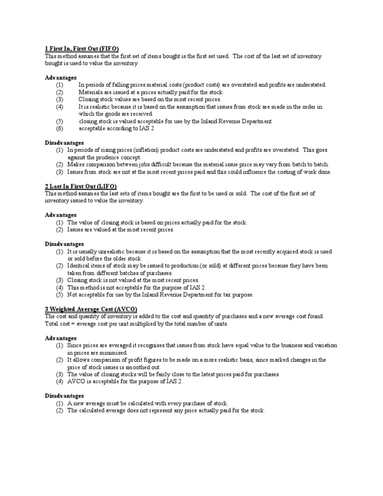 Advantages Of The Dff Types Of Stock Valuations Inventory Prices