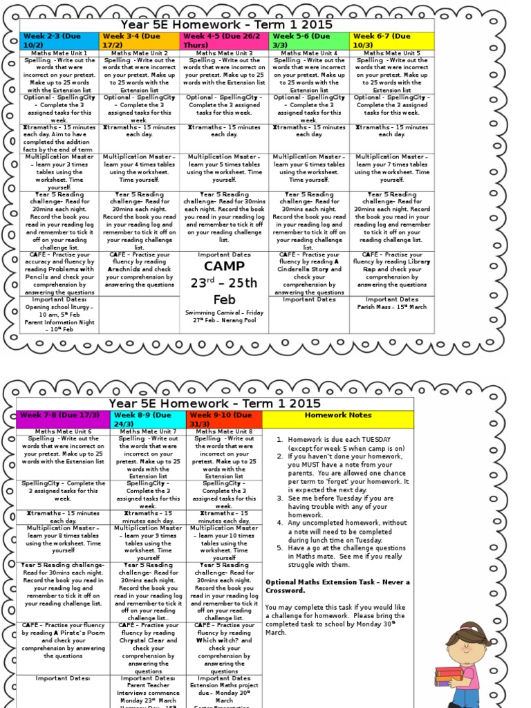 homework year 5 term 1 overview worksheet homework