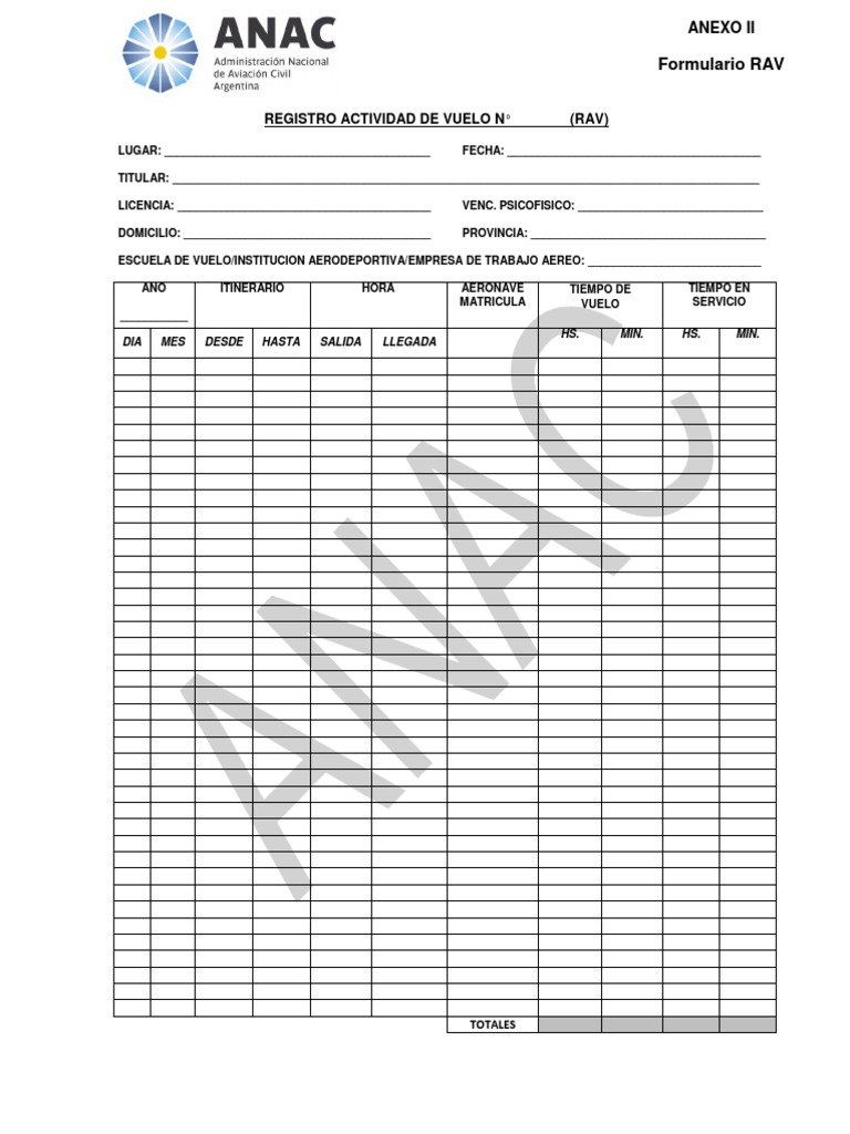 Formulario RAV para Registro de Vuelo | PDF