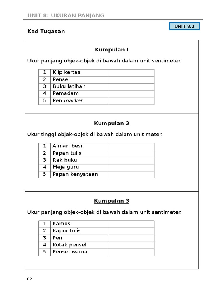 Ukuran Panjang Tahun 3 Bbm Unit 8 82 101 Pdf