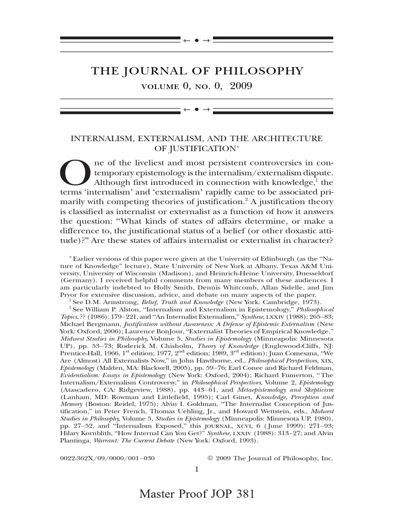 Internalism vs Externalism in Justification | PDF | Internalism And ...