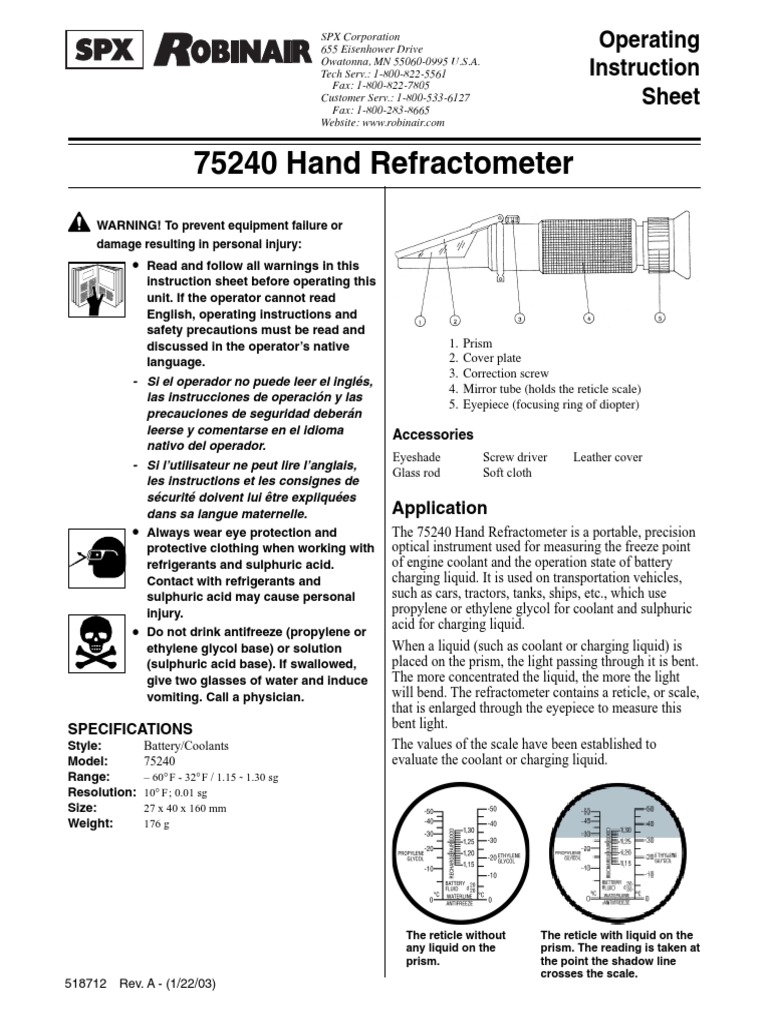 75240 Hand Refractometer Guide | PDF | Equipment | Optics