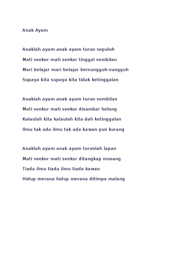  Lirik Lagu Anak  Ayam PDF