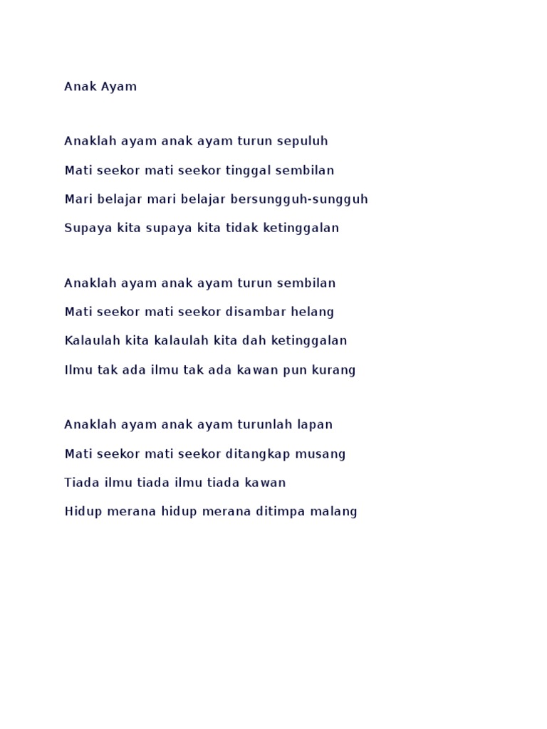 Lirik Lagu Anak Ayam PDF Lirik Lagu Anak Ayam PDF